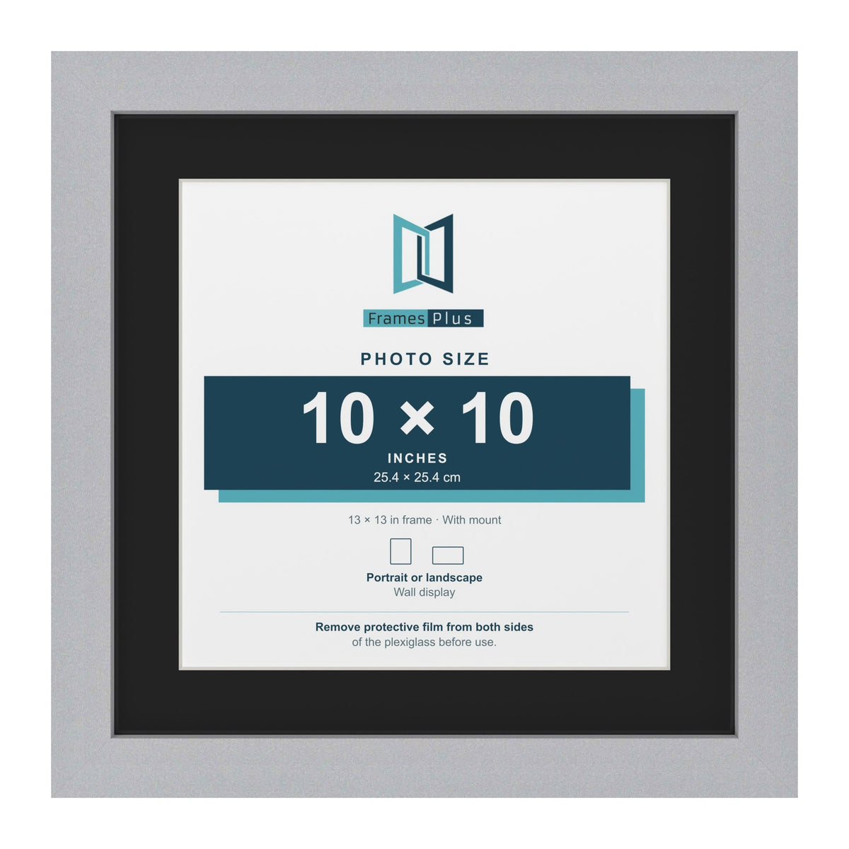 Silver 13 x 13 inch picture frame with a black mount for a 10 x 10 inch photo
