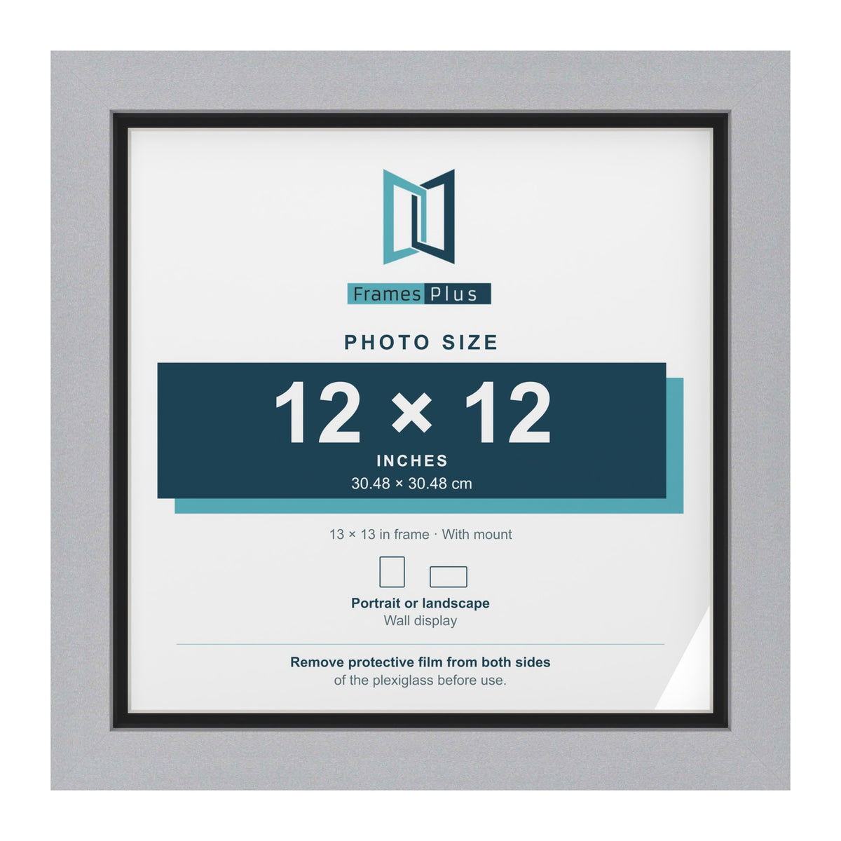 Silver 13 x 13 inch picture frame with a black mount for a 12 x 12 inch photo