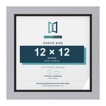 Silver 13 x 13 inch picture frame with a black mount for a 12 x 12 inch photo