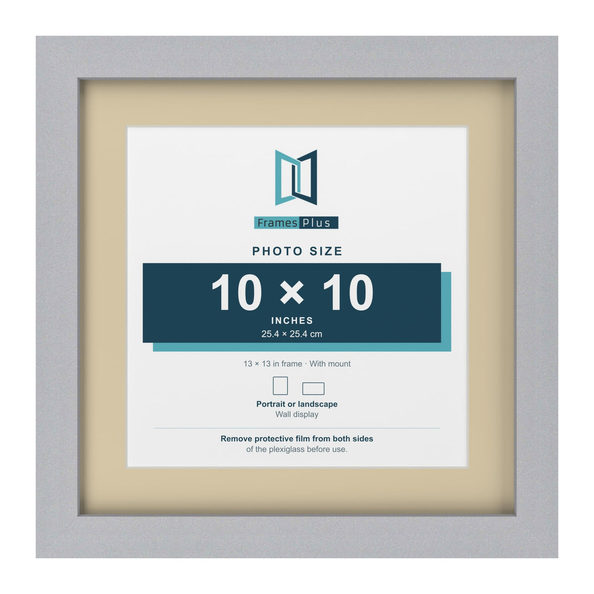 Silver 13 x 13 inch picture frame with an ivory mount for a 10 x 10 inch photo