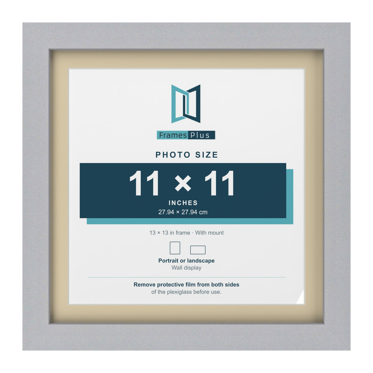 Silver 13 x 13 inch picture frame with an ivory mount for an 11 x 11 inch photo
