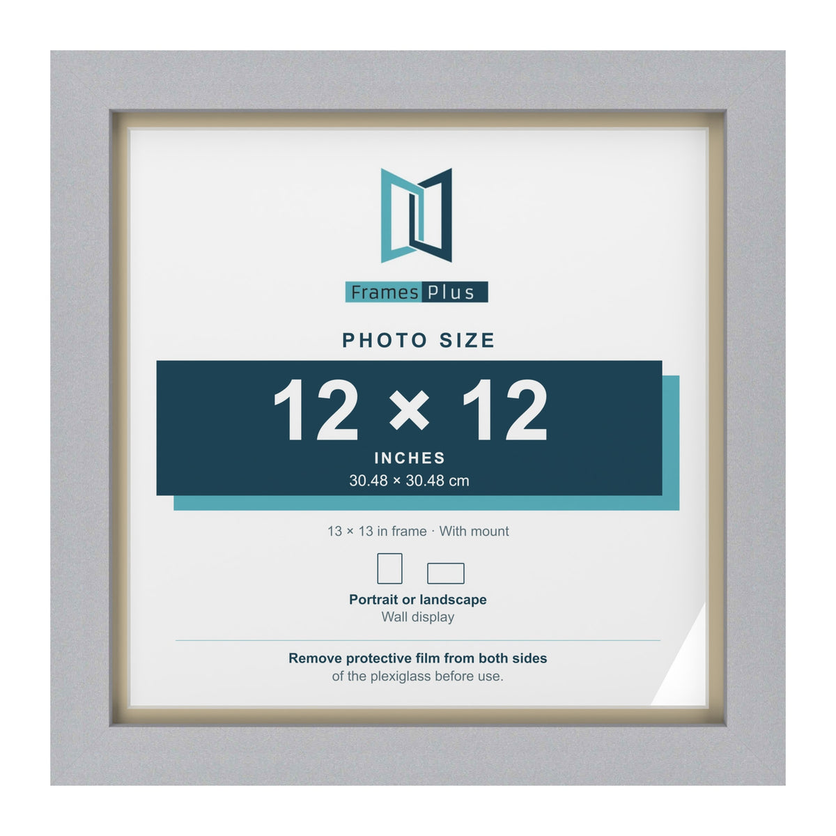 Silver 13 x 13 inch picture frame with an ivory mount for a 12 x 12 inch photo