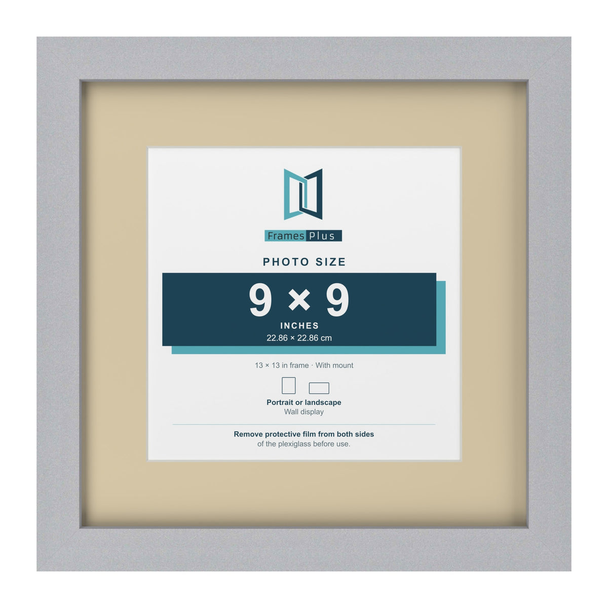 Silver 13 x 13 inch picture frame with an ivory mount for a 9 x 9 inch photo