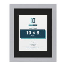 Silver 14 x 11 inch picture frame with a black mount for a 10 x 8 inch photo