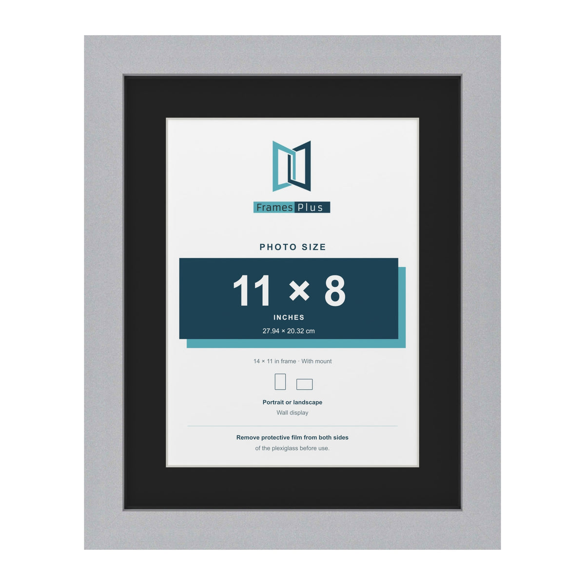 Silver 14 x 11 inch picture frame with a black mount for an 11 x 8 inch photo