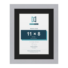 Silver 14 x 11 inch picture frame with a black mount for an 11 x 8 inch photo