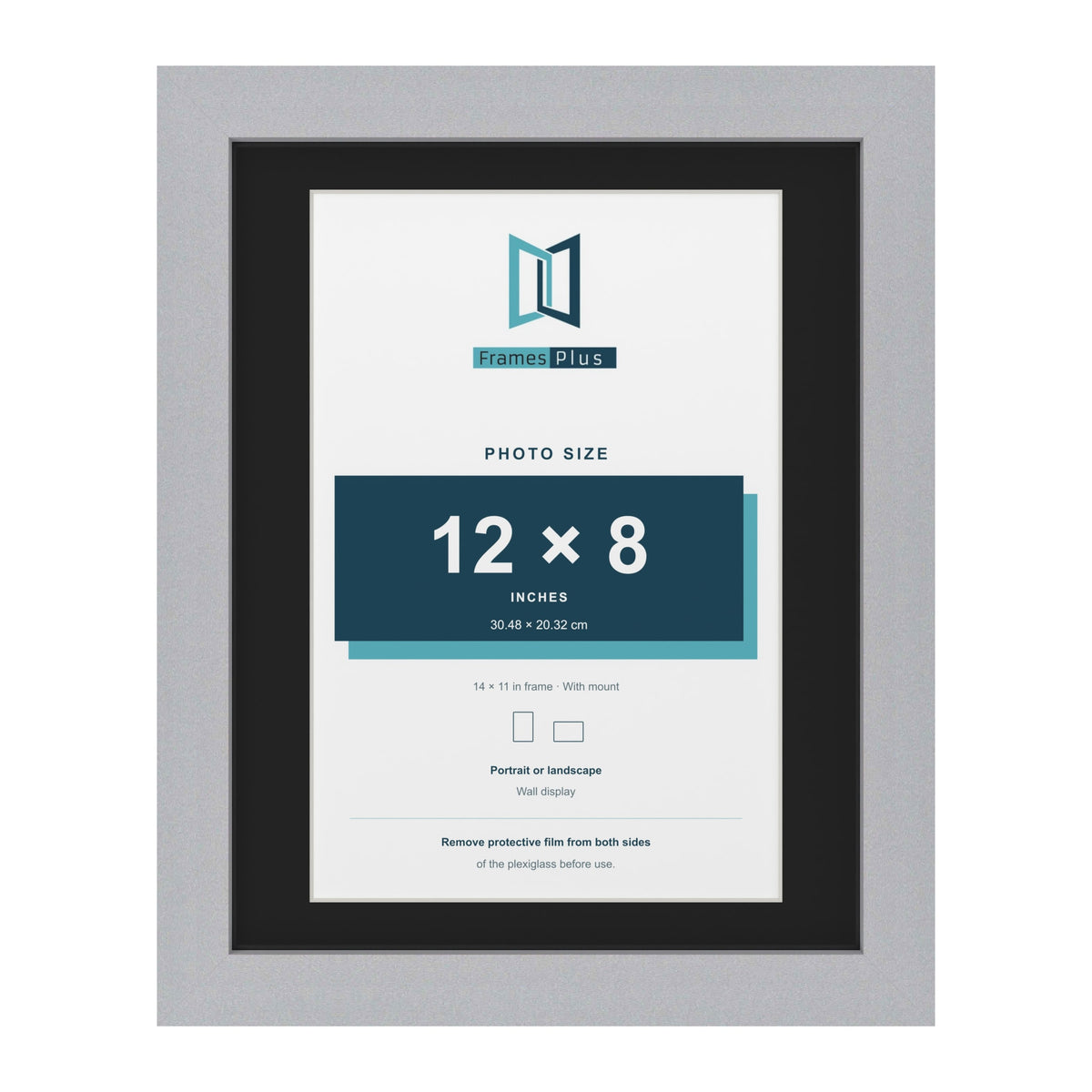Silver 14 x 11 inch picture frame with a black mount for a 12 x 8 inch photo