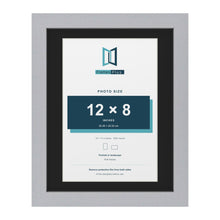 Silver 14 x 11 inch picture frame with a black mount for a 12 x 8 inch photo