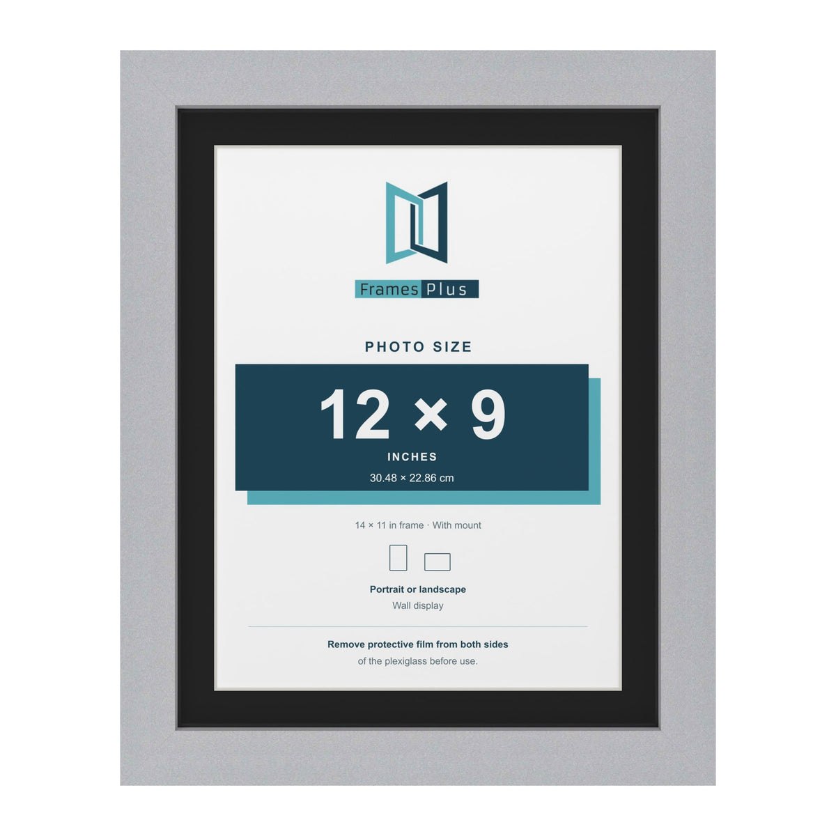 Silver 14 x 11 inch picture frame with a black mount for a 12 x 9 inch photo