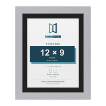 Silver 14 x 11 inch picture frame with a black mount for a 12 x 9 inch photo