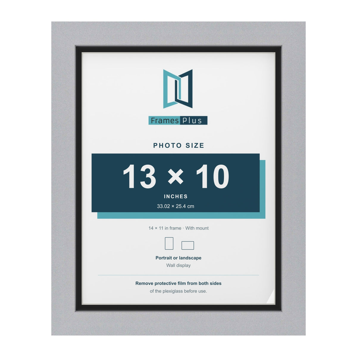 Silver 14 x 11 inch picture frame with a black mount for a 13 x 10 inch photo