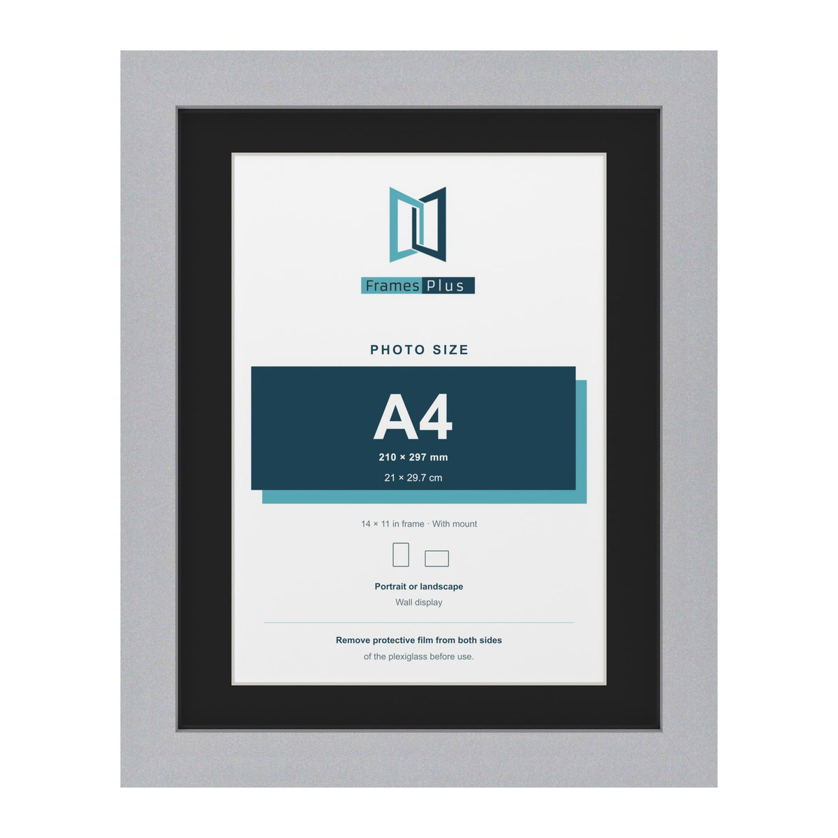 Silver 14 x 11 inch picture frame with a black mount for an A4 photo