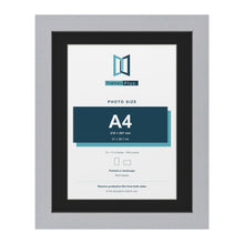 Silver 14 x 11 inch picture frame with a black mount for an A4 photo
