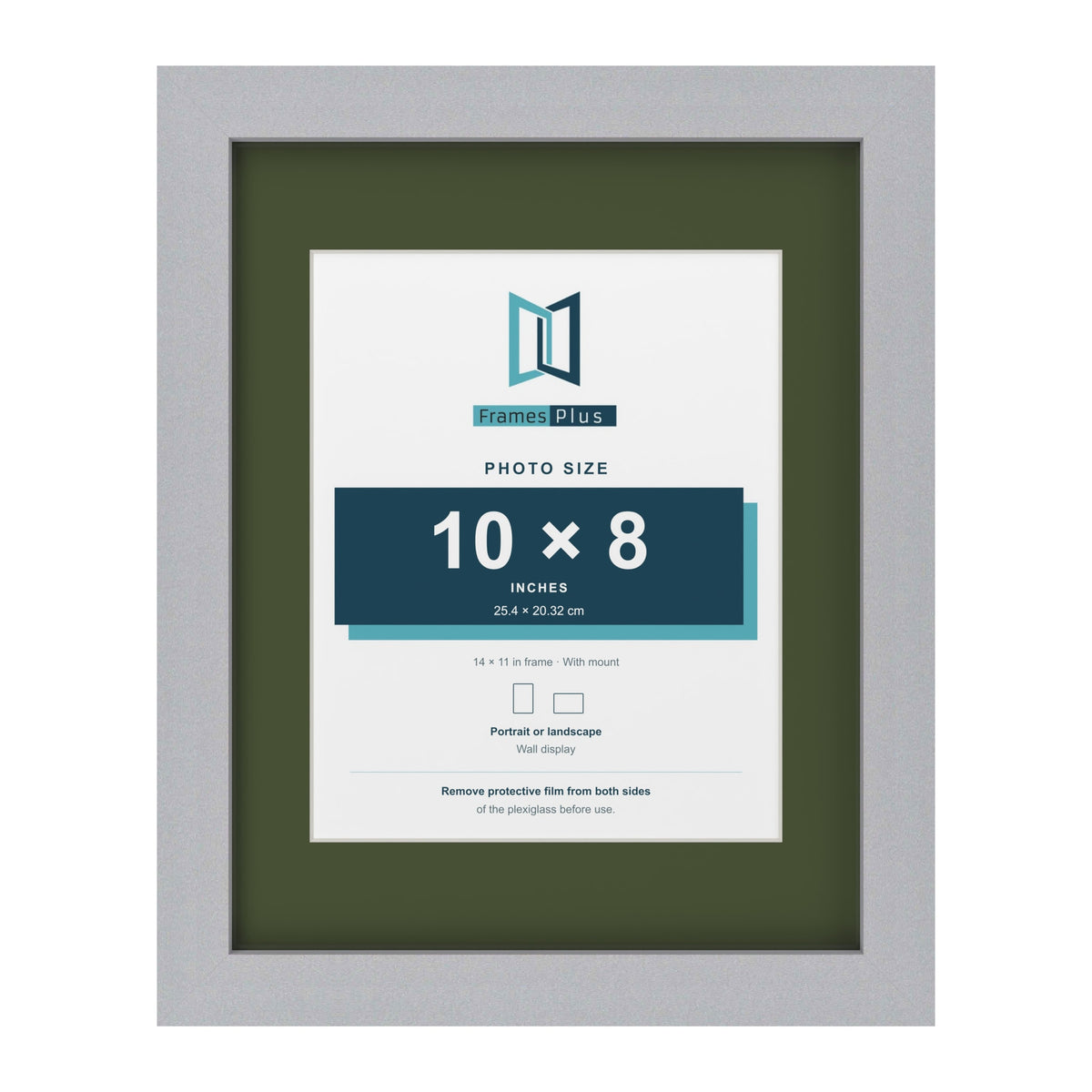 Silver 14 x 11 inch picture frame with a green mount for a 10 x 8 inch photo