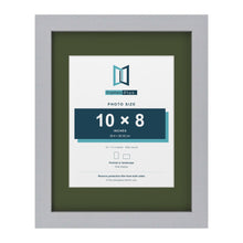 Silver 14 x 11 inch picture frame with a green mount for a 10 x 8 inch photo