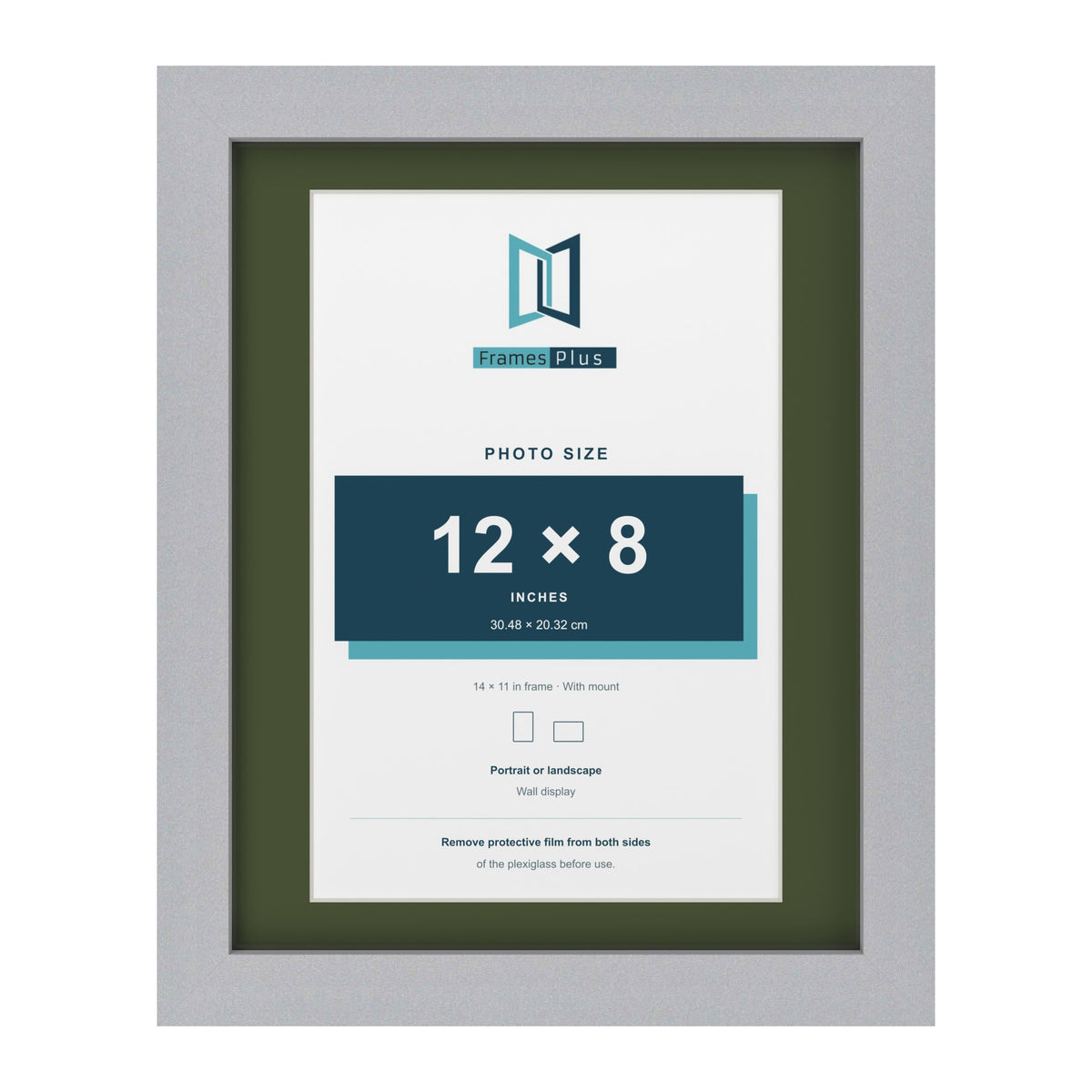 Silver 14 x 11 inch picture frame with a green mount for a 12 x 8 inch photo