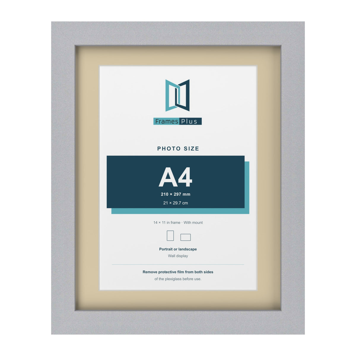 Silver 14 x 11 inch picture frame with an ivory mount for an A4 photo