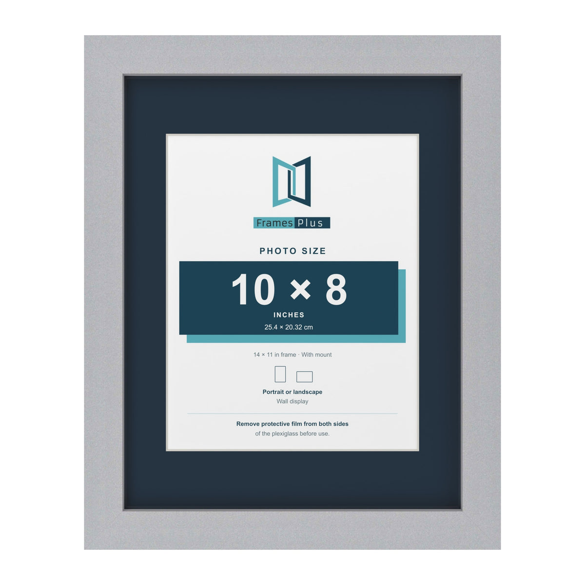 Silver 14 x 11 inch picture frame with a Pacific Blue mount for a 10 x 8 inch photo