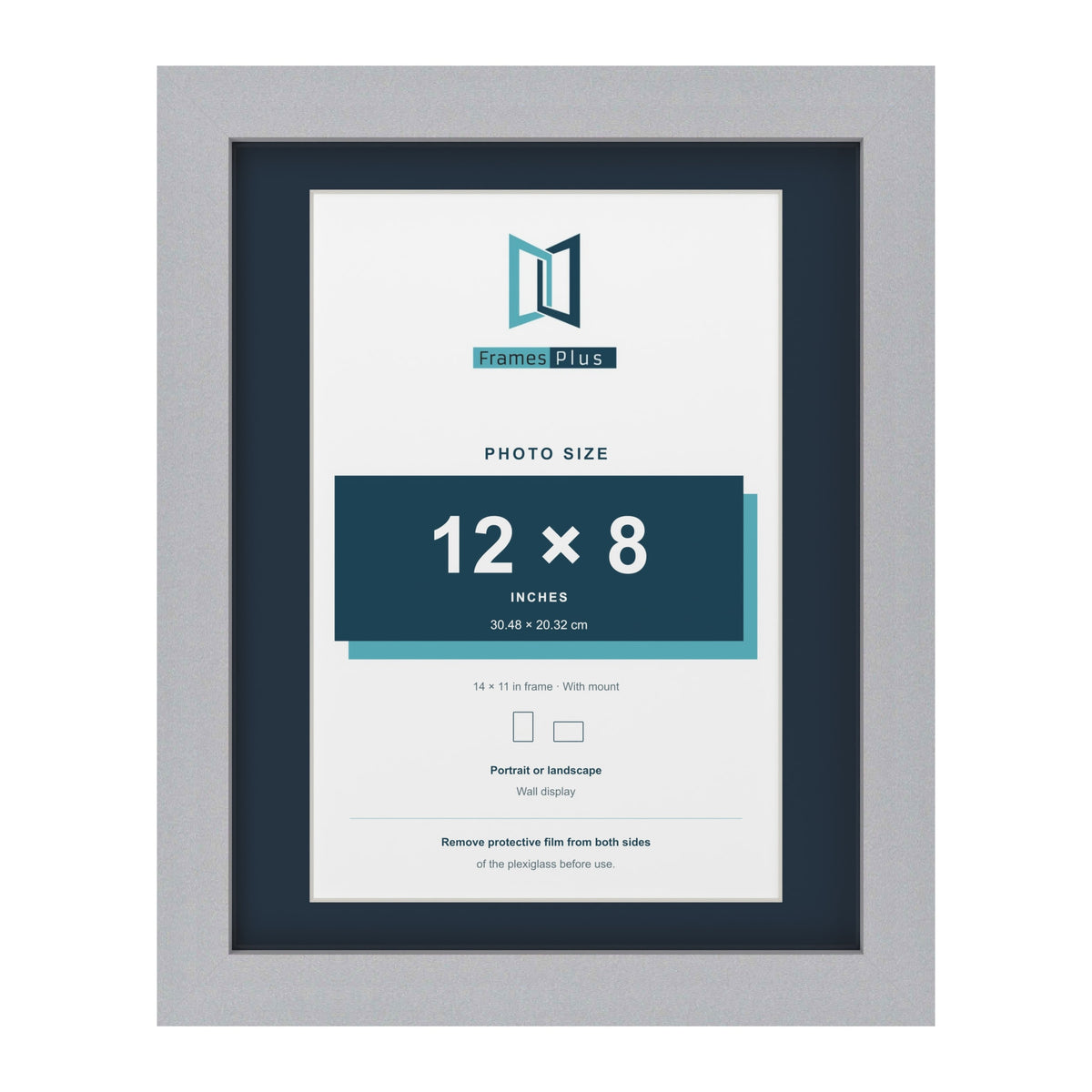 Silver 14 x 11 inch picture frame with a Pacific Blue mount for a 12 x 8 inch photo