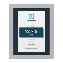 Silver 14 x 11 inch picture frame with a Pacific Blue mount for a 12 x 8 inch photo