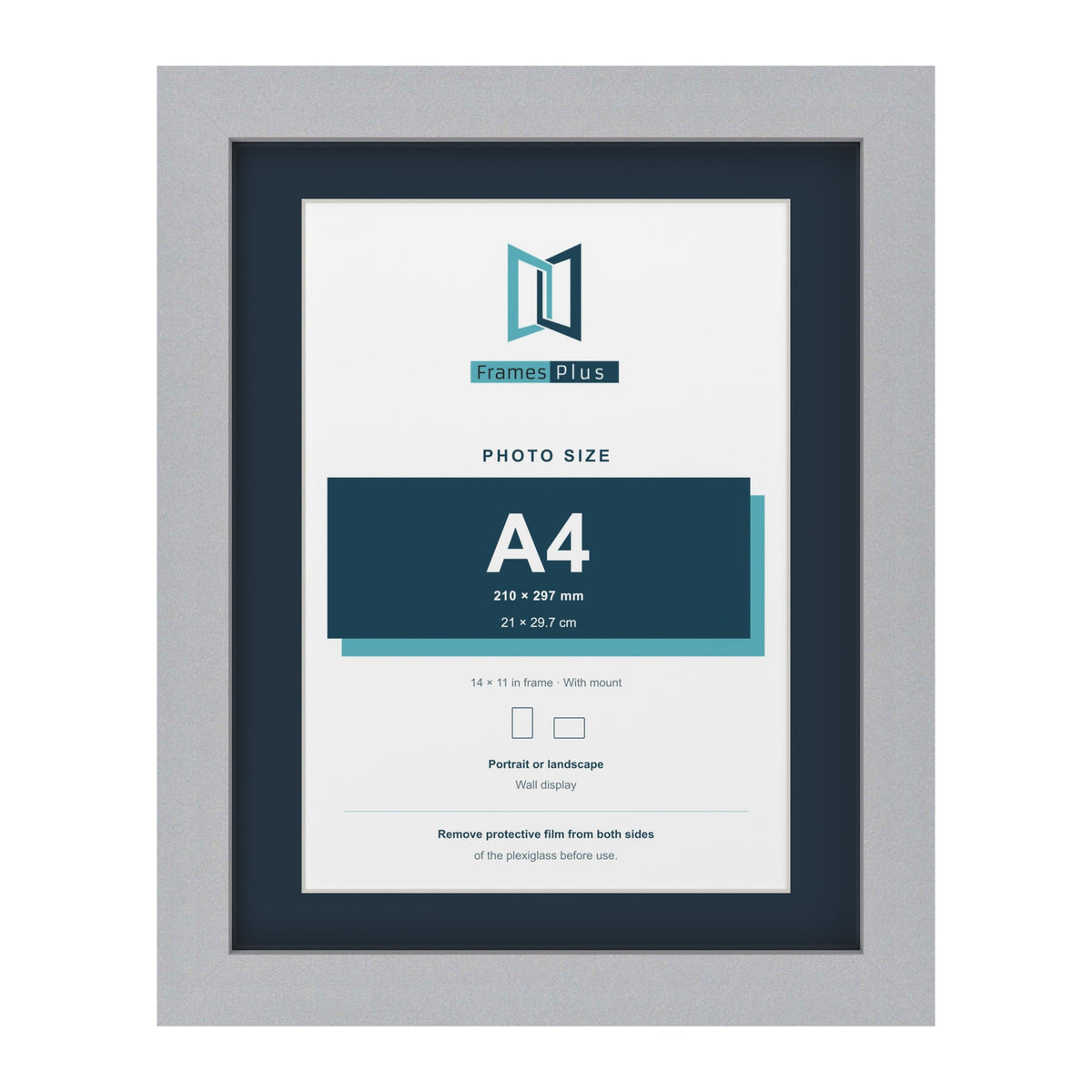 Silver 14 x 11 inch picture frame with a Pacific Blue mount for an A4 photo