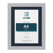 Silver 14 x 11 inch picture frame with a Pacific Blue mount for an A4 photo