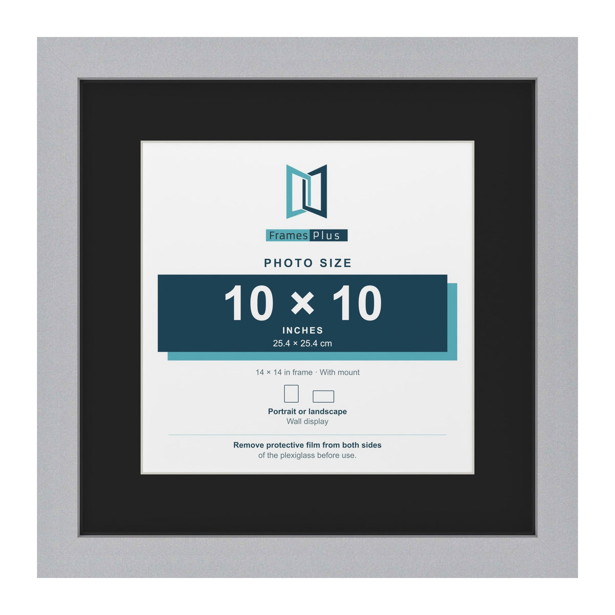 Silver 14 x 14 inch picture frame with a black mount for a 10 x 10 inch photo