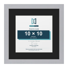 Silver 14 x 14 inch picture frame with a black mount for a 10 x 10 inch photo