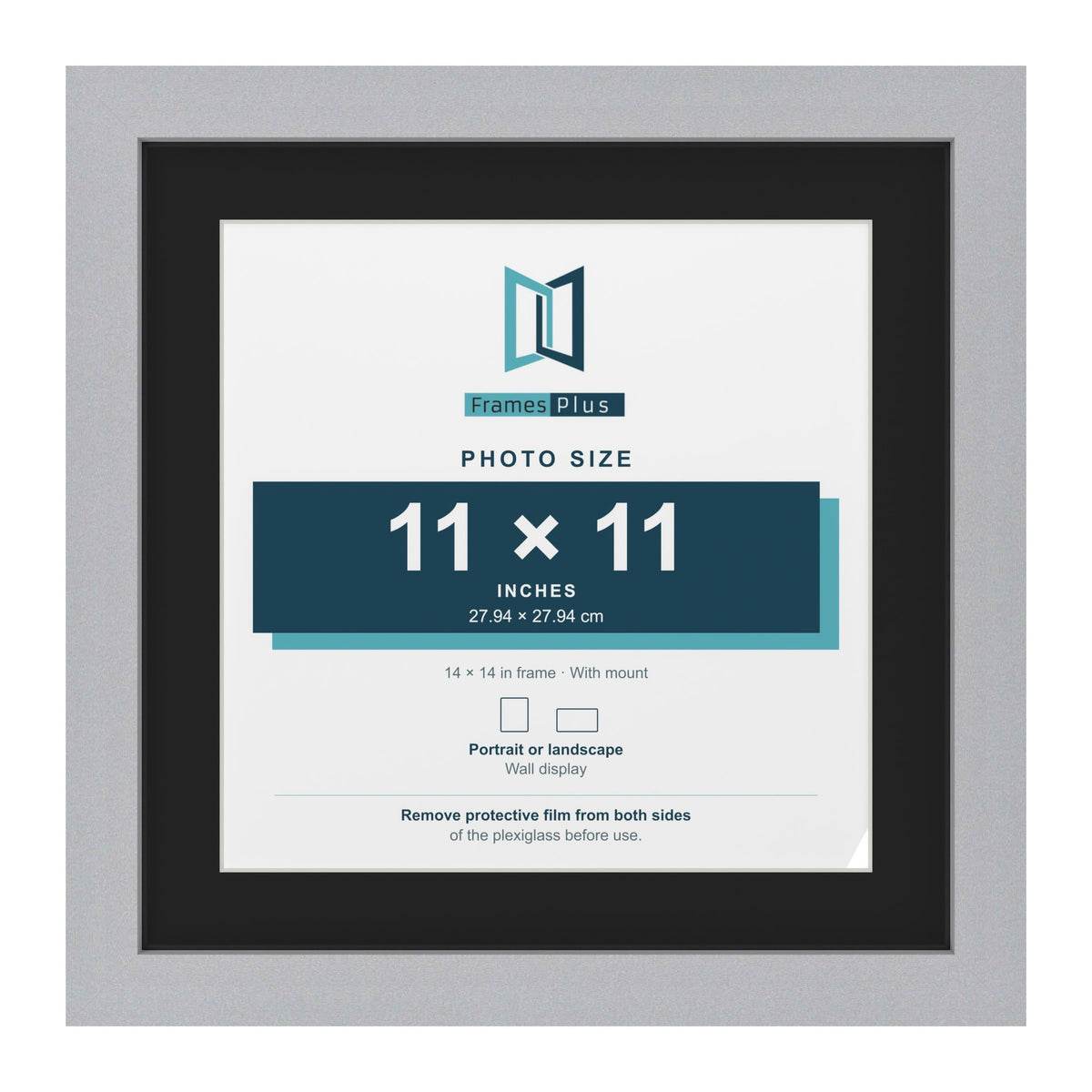Silver 14 x 14 inch picture frame with a black mount for an 11 x 11 inch photo