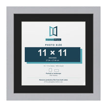 Silver 14 x 14 inch picture frame with a black mount for an 11 x 11 inch photo