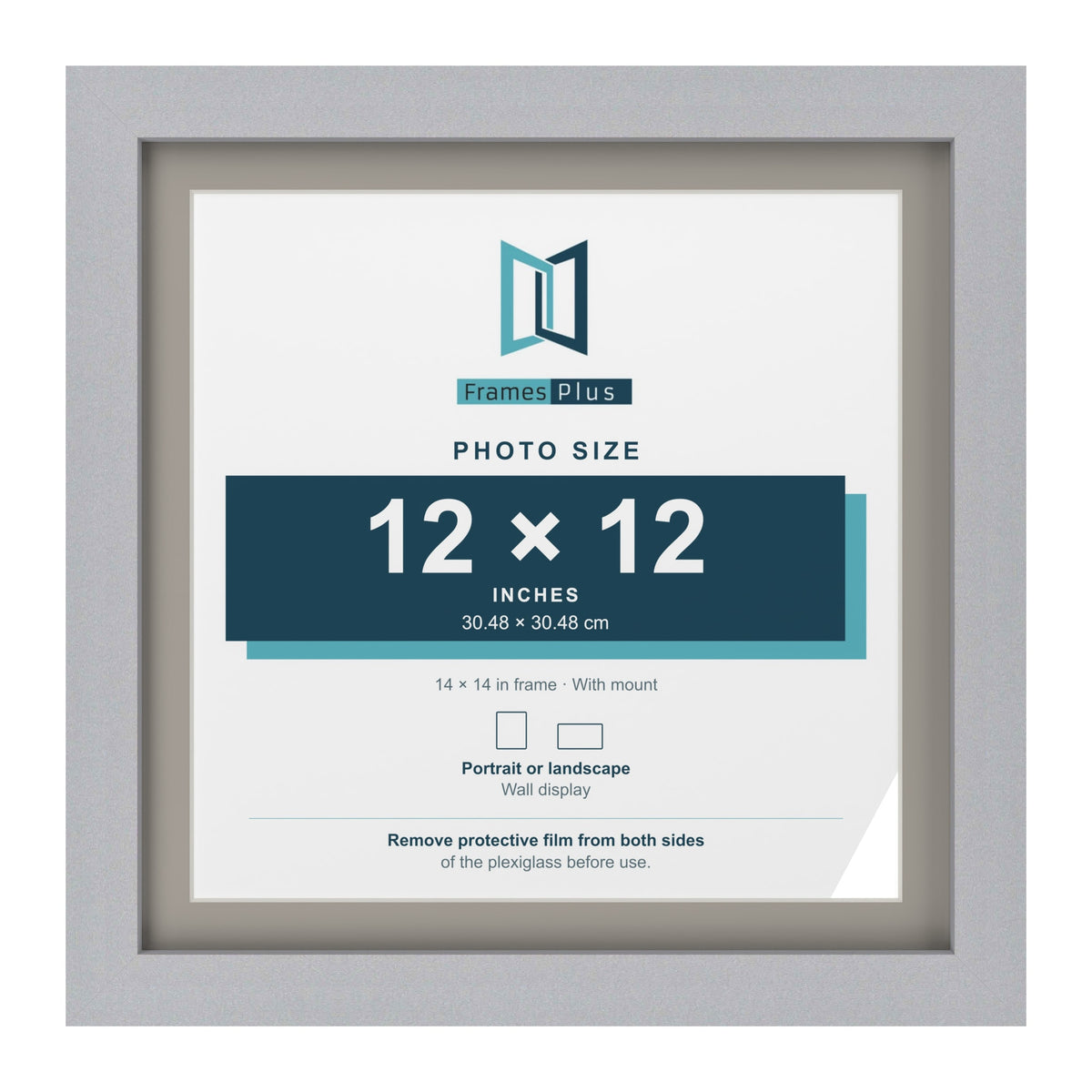Silver 14 x 14 inch picture frame with a Dawn Grey mount for a 12 x 12 inch photo