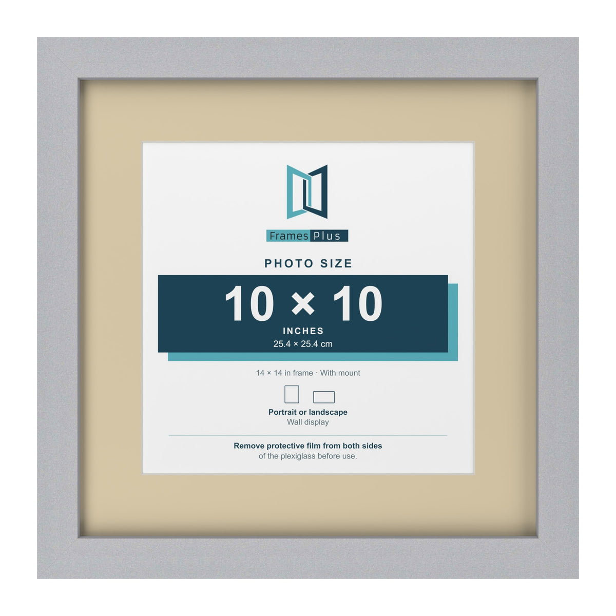 Silver 14 x 14 inch picture frame with an ivory mount for a 10 x 10 inch photo