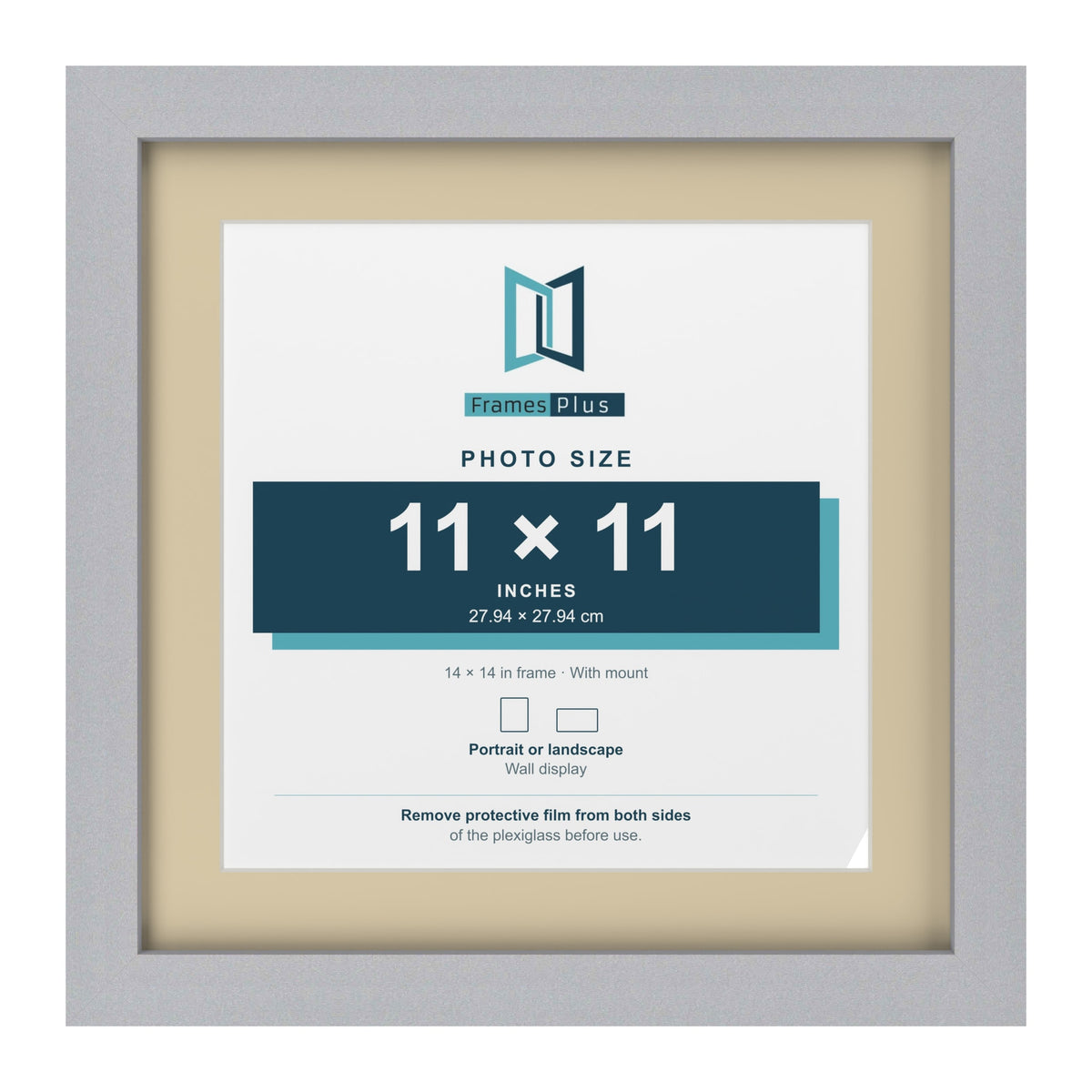 Silver 14 x 14 inch picture frame with an ivory mount for an 11 x 11 inch photo