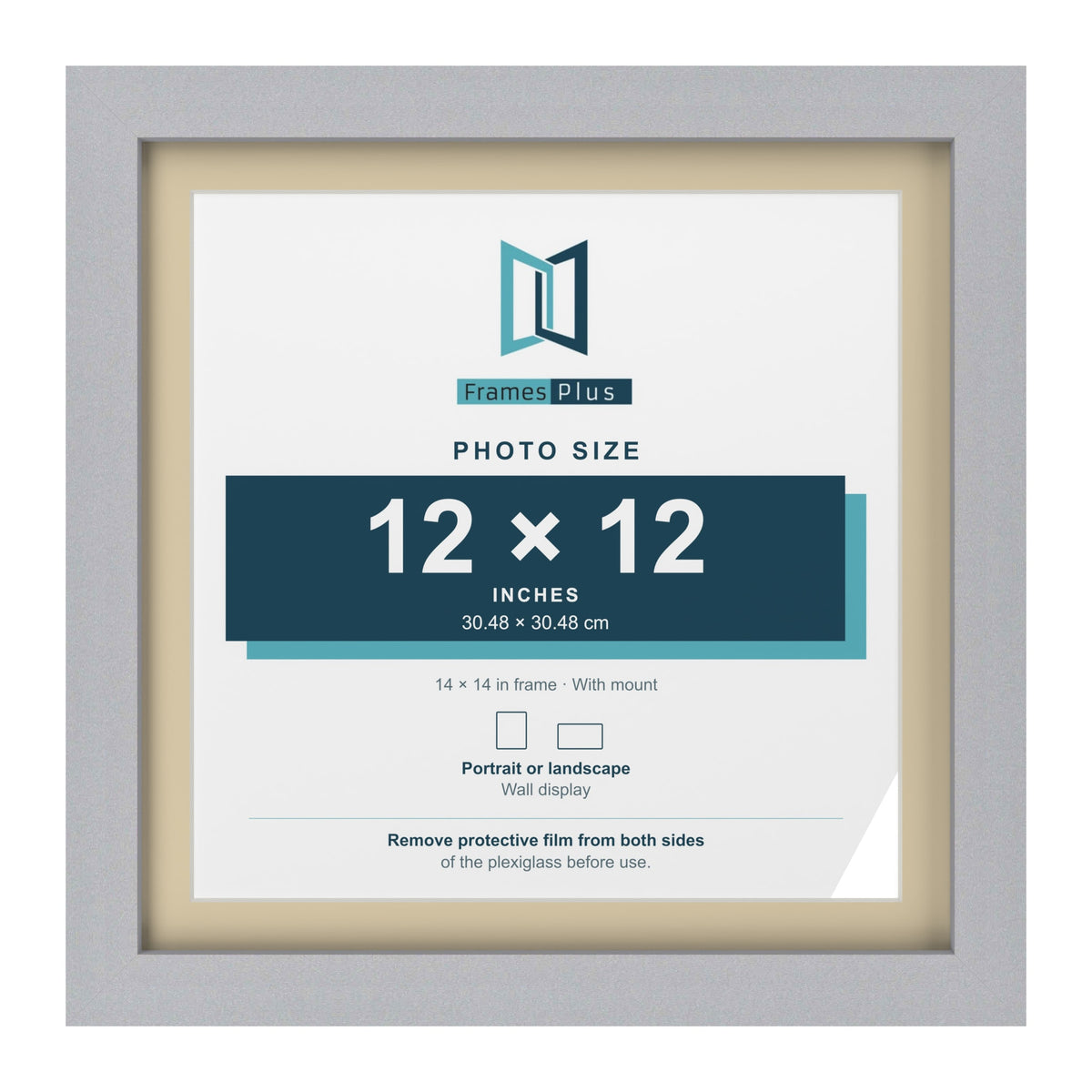 Silver 14 x 14 inch picture frame with an ivory mount for a 12 x 12 inch photo