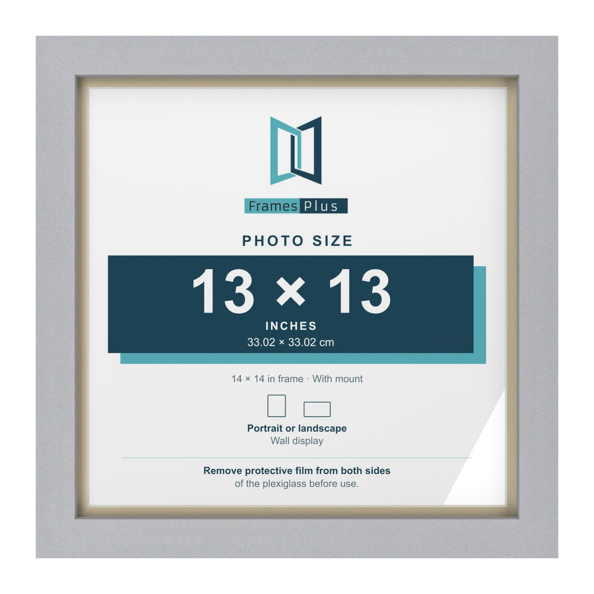 Silver 14 x 14 inch picture frame with an ivory mount for a 13 x 13 inch photo