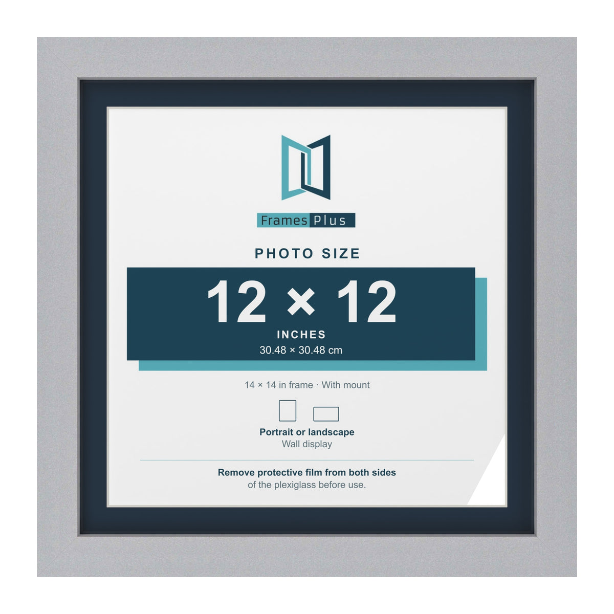 Silver 14 x 14 inch picture frame with a Pacific Blue mount for a 12 x 12 inch photo