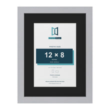 Silver 16 x 12 inch picture frame with a black mount for a 12 x 8 inch photo