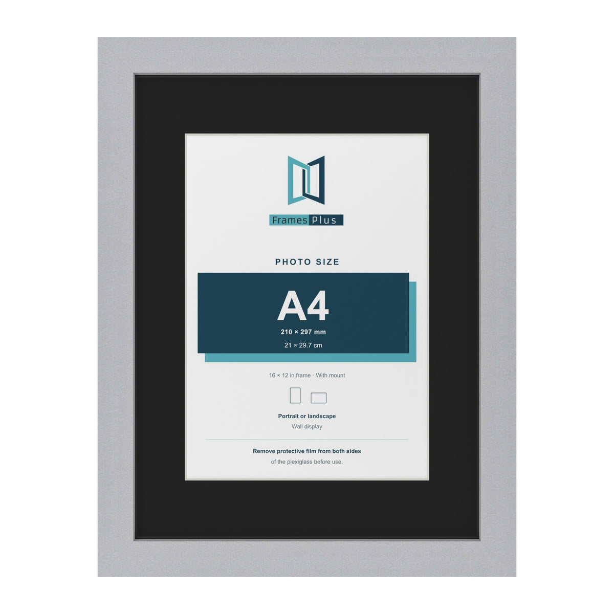 Silver 16 x 12 inch picture frame with a black mount for an A4 photo