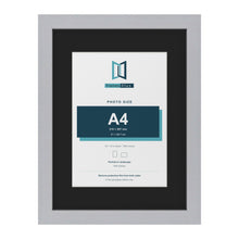 Silver 16 x 12 inch picture frame with a black mount for an A4 photo