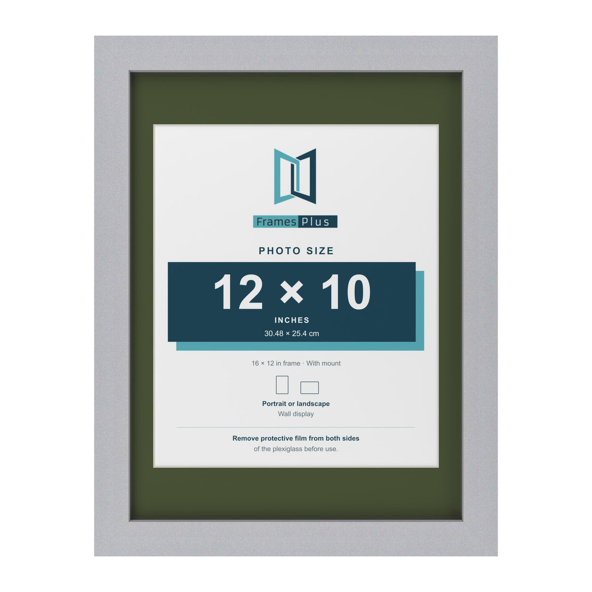 Silver 16 x 12 inch picture frame with a green mount for a 12 x 10 inch photo