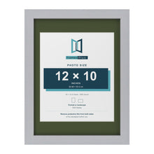 Silver 16 x 12 inch picture frame with a green mount for a 12 x 10 inch photo