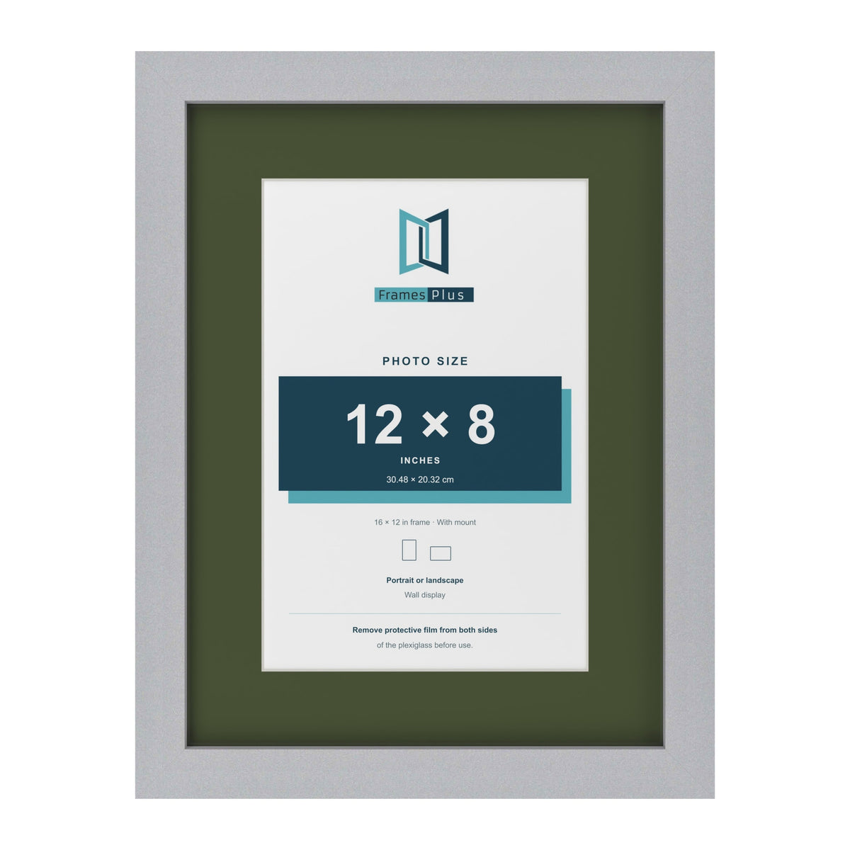 Silver 16 x 12 inch picture frame with a green mount for a 12 x 8 inch photo