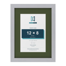 Silver 16 x 12 inch picture frame with a green mount for a 12 x 8 inch photo