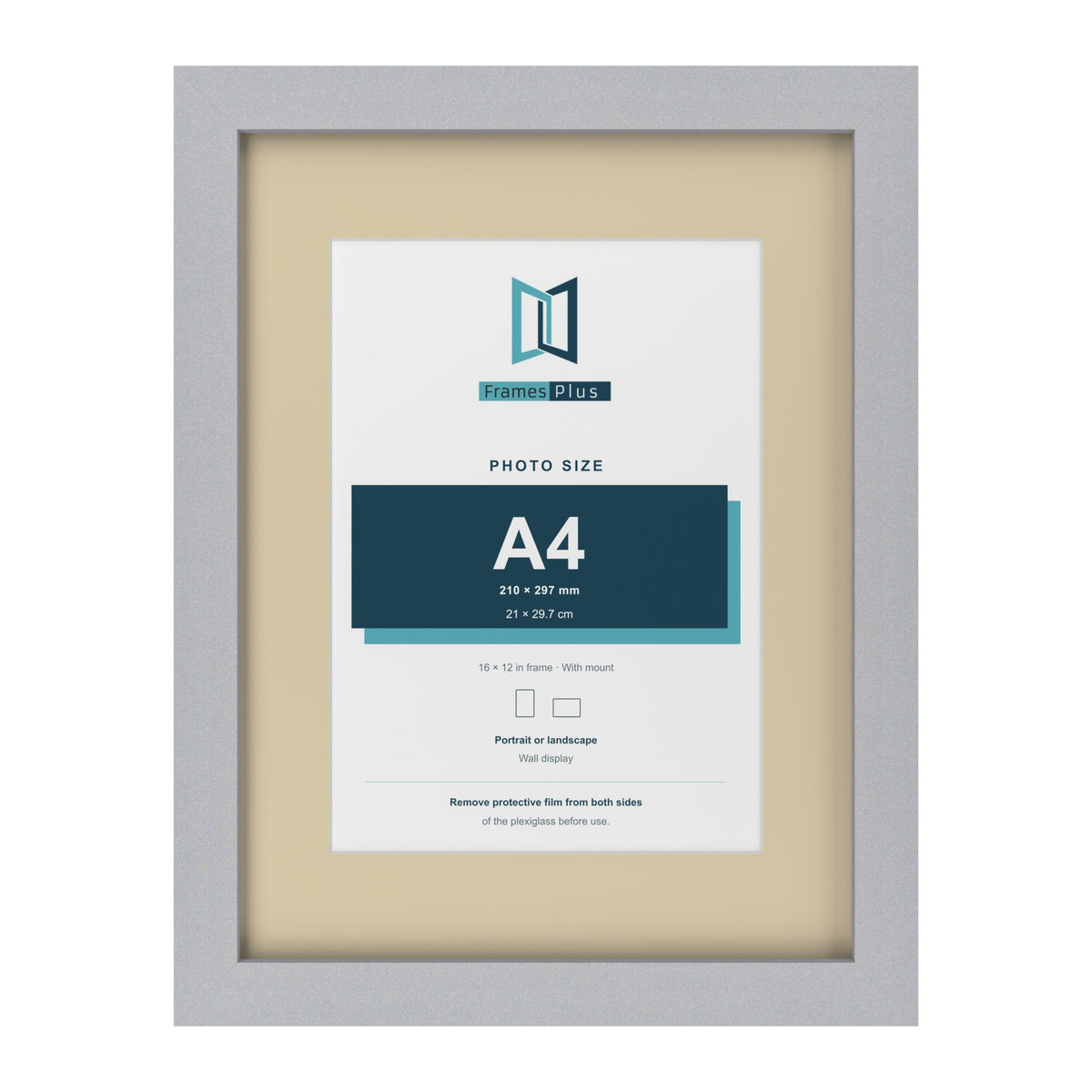Silver 16 x 12 inch picture frame with an ivory mount for an A4 photo