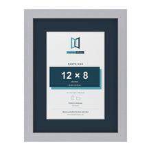 Silver 16 x 12 inch picture frame with a Pacific Blue mount for a 12 x 8 inch photo