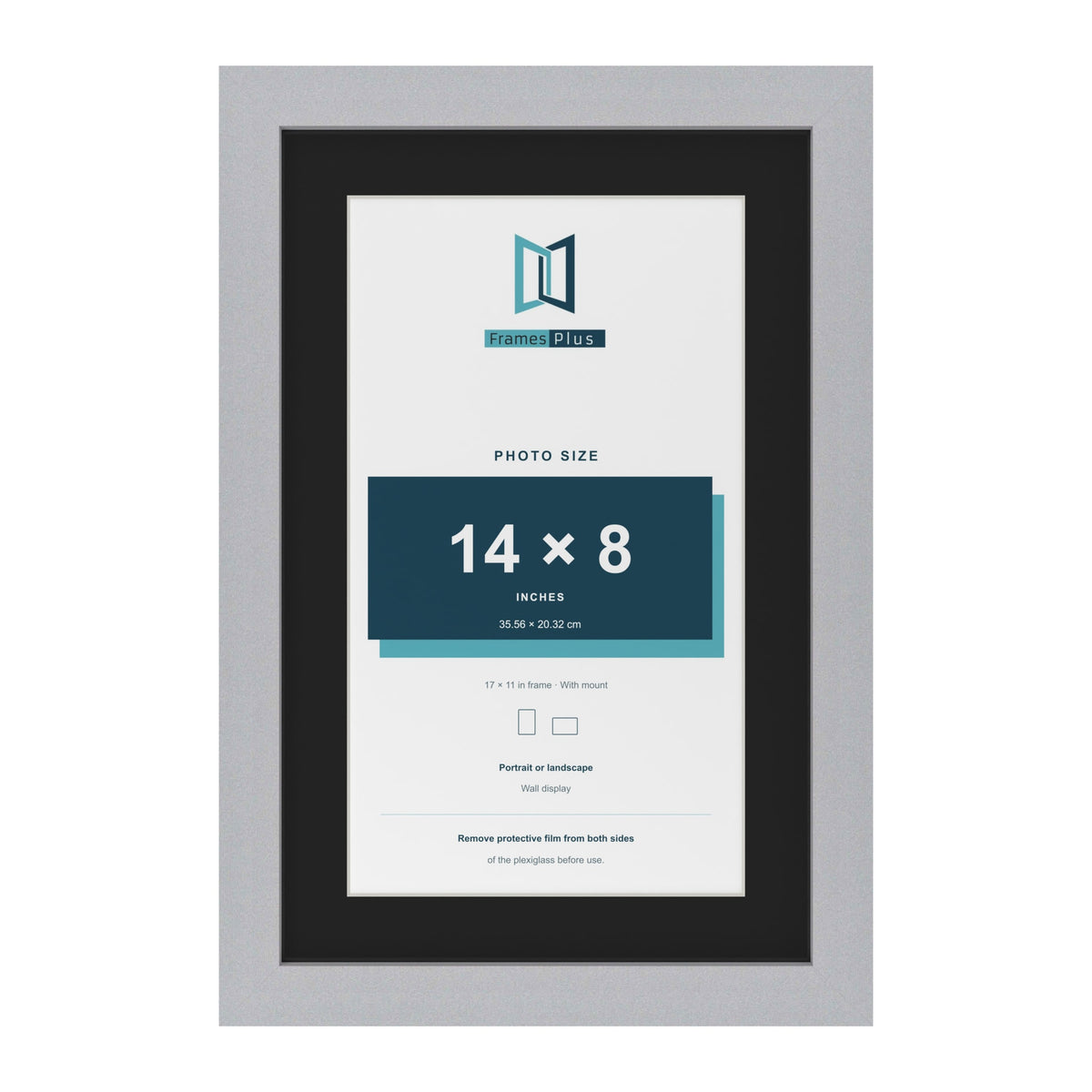 Silver 17 x 11 inch picture frame with a black mount for a 14 x 8 inch photo