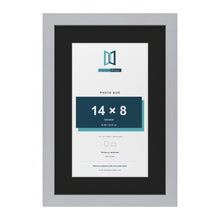 Silver 18 x 12 inch picture frame with a black mount for a 14 x 8 inch photo