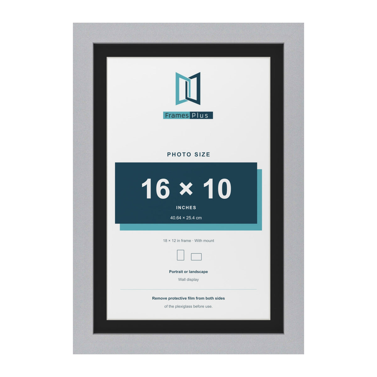 Silver 18 x 12 inch picture frame with a black mount for a 16 x 10 inch photo