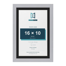Silver 18 x 12 inch picture frame with a black mount for a 16 x 10 inch photo