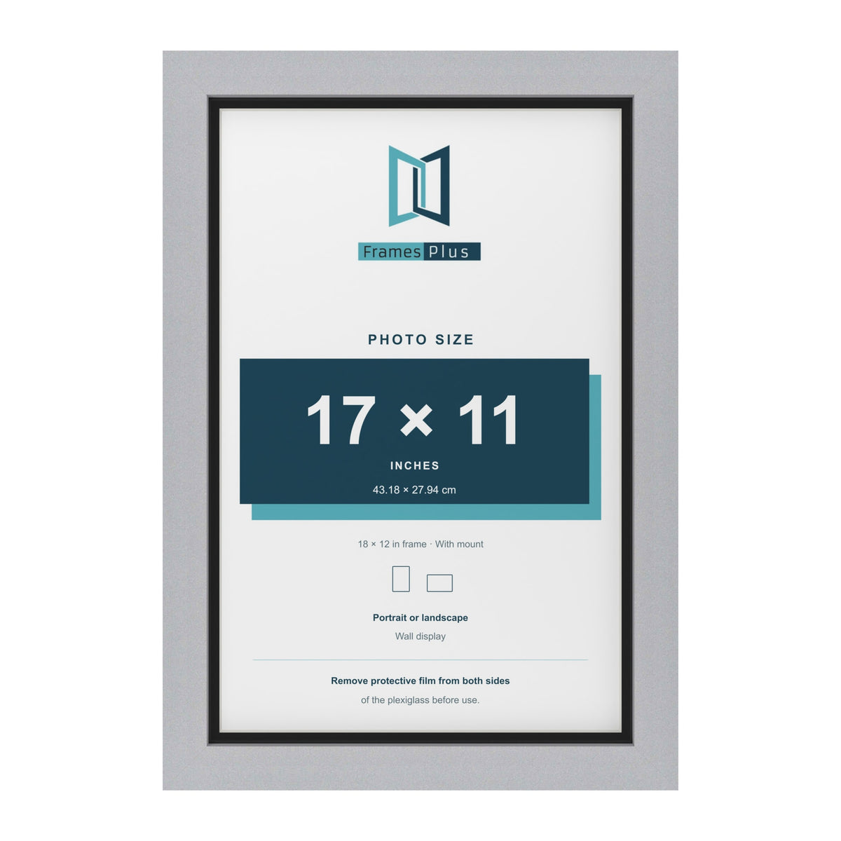 Silver 18 x 12 inch picture frame with a black mount for a 17 x 11 inch photo